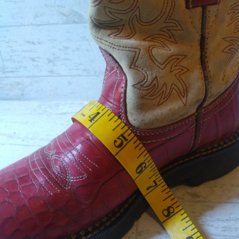 Ariat FatBaby Alligator Print Red and Cream Suede Leather youth size 3 Cowgirlbo - Picture 10 of 12